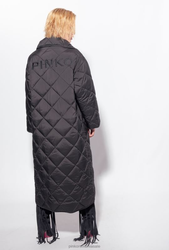 paltoane | maxi palton matlasat cu broderie Pinko limuzina neagră B0D08845