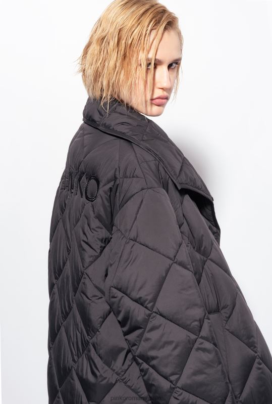 paltoane | maxi palton matlasat cu broderie Pinko limuzina neagră B0D08845