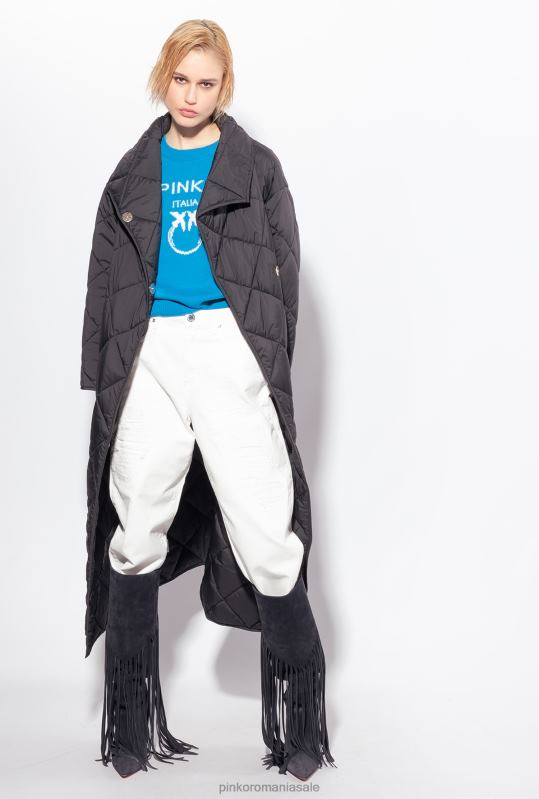 paltoane | maxi palton matlasat cu broderie Pinko limuzina neagră B0D08845