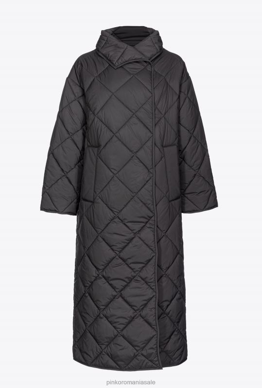 paltoane | maxi palton matlasat cu broderie Pinko limuzina neagră B0D08845