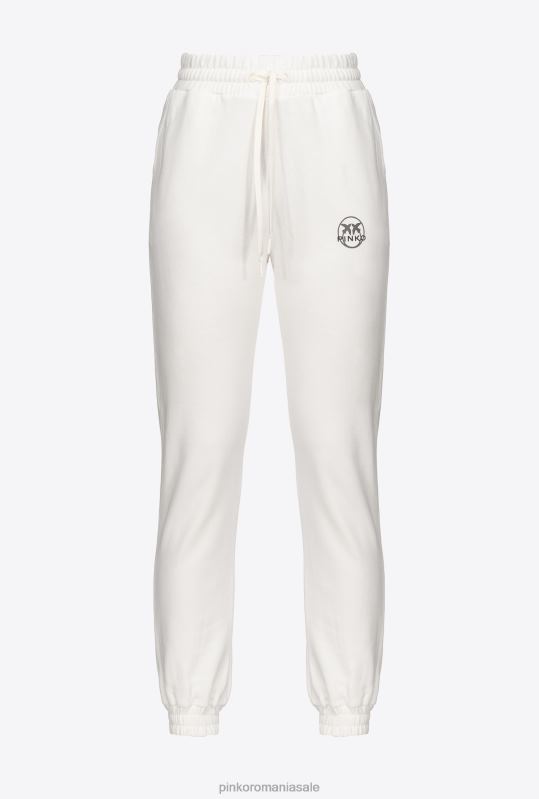 îmbrăcăminte de jogging și jambiere | pantaloni de jogging cu imprimeu cu logo Pinko alb de mătase B0D08716