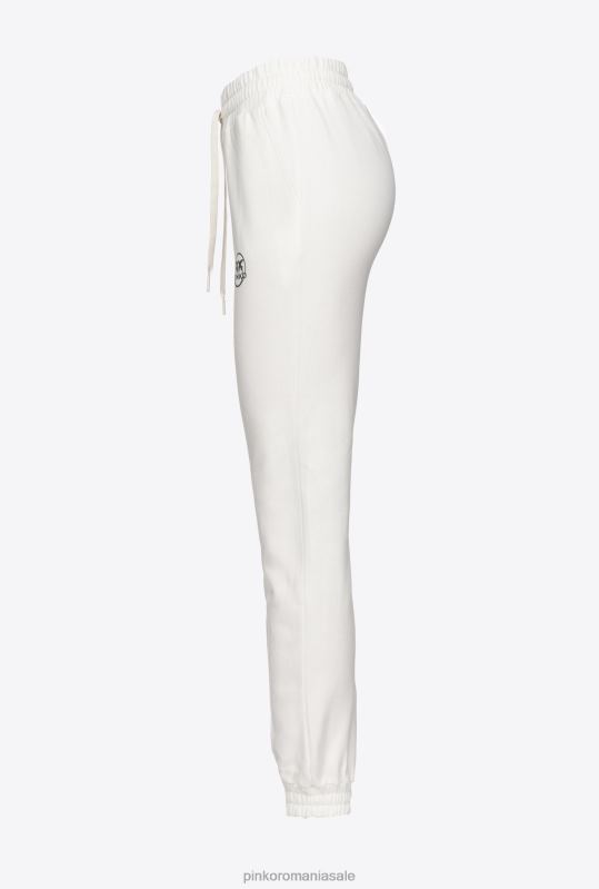 îmbrăcăminte de jogging și jambiere | pantaloni de jogging cu imprimeu cu logo Pinko alb de mătase B0D08716