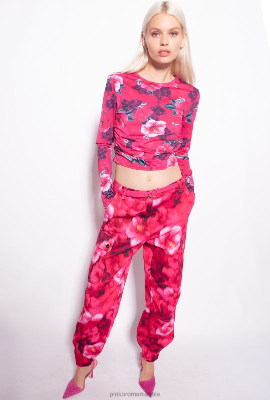 pantaloni casual | pantalon cargo cu imprimeu hibiscus Pinko multi. fucsia/roz B0D08649