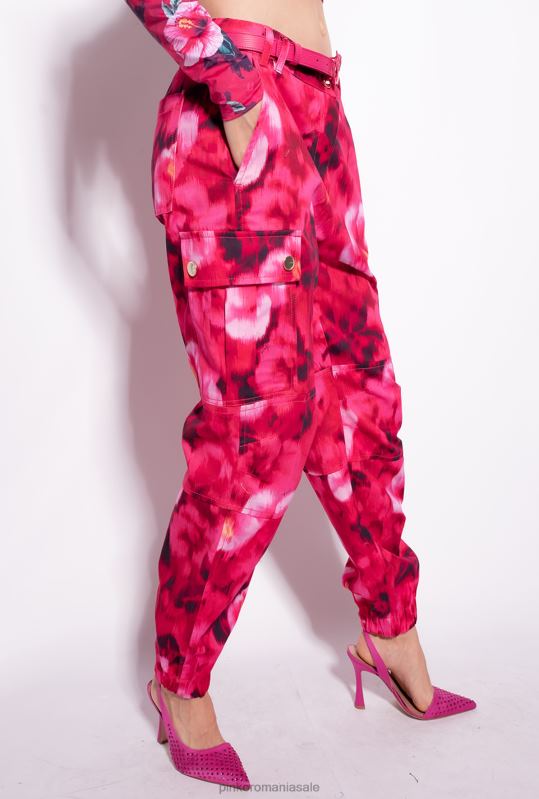 pantaloni casual | pantalon cargo cu imprimeu hibiscus Pinko multi. fucsia/roz B0D08649