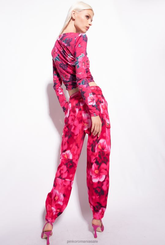 pantaloni casual | pantalon cargo cu imprimeu hibiscus Pinko multi. fucsia/roz B0D08649