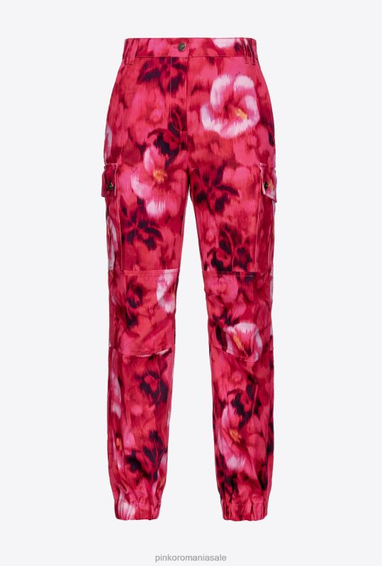 pantaloni casual | pantalon cargo cu imprimeu hibiscus Pinko multi. fucsia/roz B0D08649