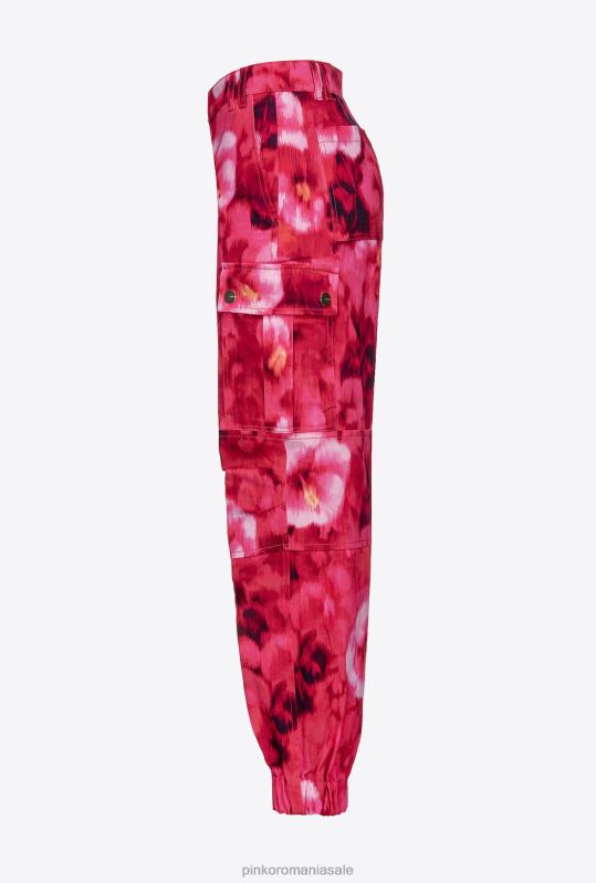 pantaloni casual | pantalon cargo cu imprimeu hibiscus Pinko multi. fucsia/roz B0D08649