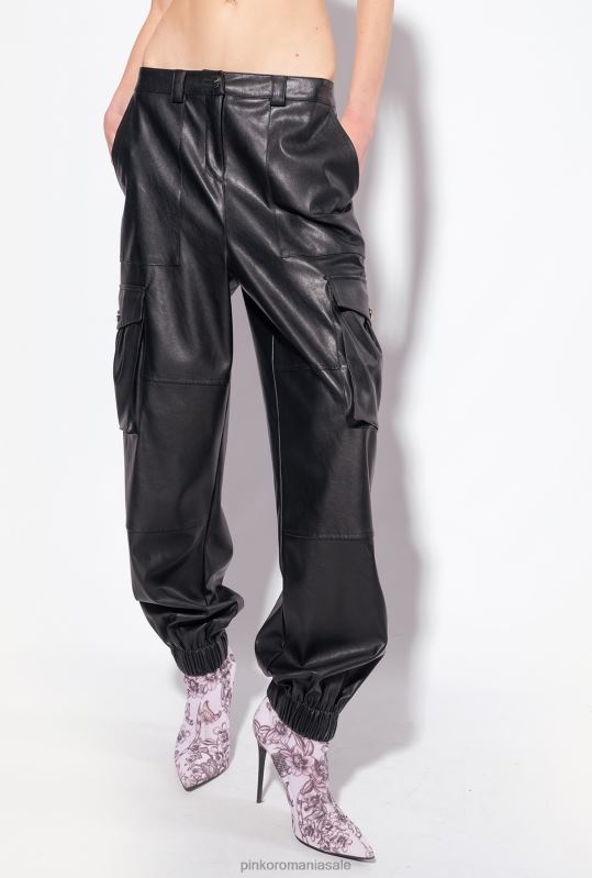 pantaloni casual | pantaloni cargo cu aspect de piele Pinko limuzina neagră B0D08639