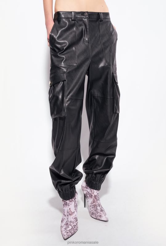 pantaloni casual | pantaloni cargo cu aspect de piele Pinko limuzina neagră B0D08639