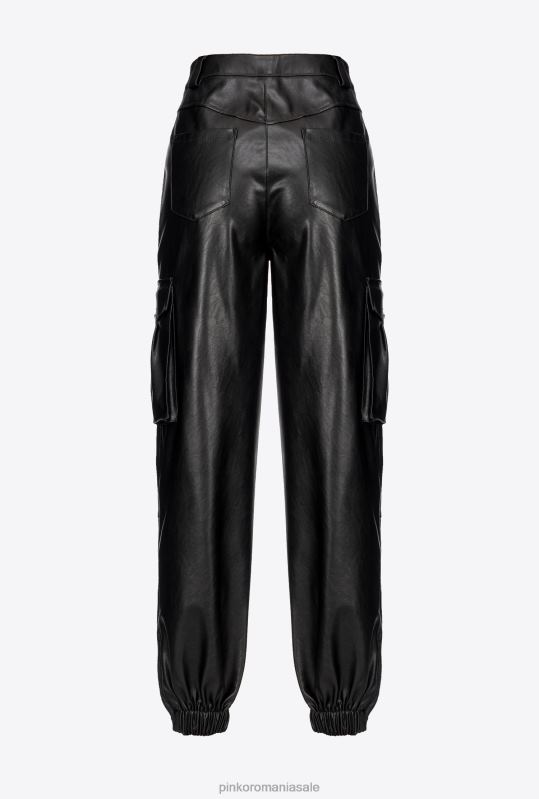 pantaloni casual | pantaloni cargo cu aspect de piele Pinko limuzina neagră B0D08639