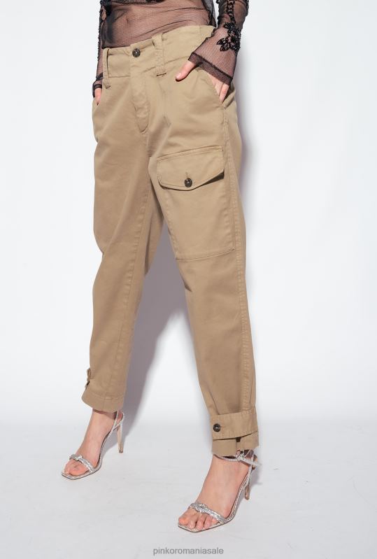 pantaloni casual | pantaloni cargo din bumbac Pinko lemn de ulm maro B0D08640