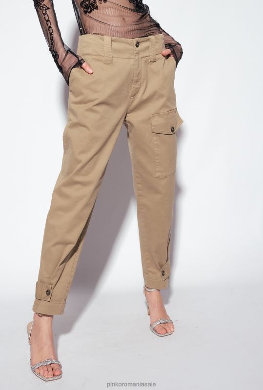 pantaloni casual | pantaloni cargo din bumbac Pinko lemn de ulm maro B0D08640