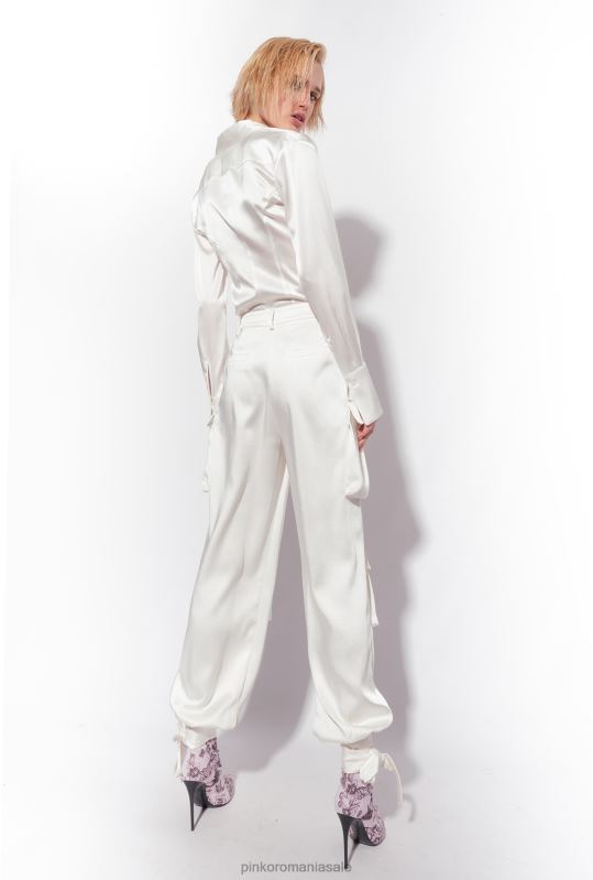 pantaloni casual | pantaloni cargo din satin Pinko Albă ca Zăpada B0D08764