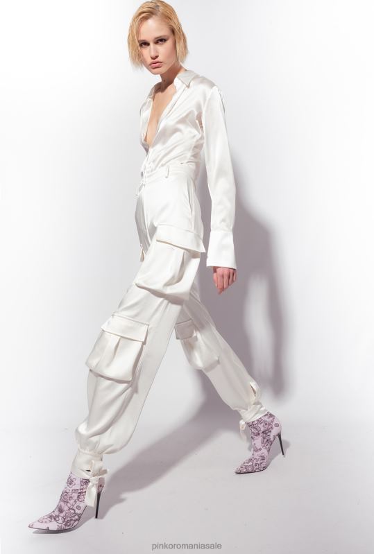 pantaloni casual | pantaloni cargo din satin Pinko Albă ca Zăpada B0D08764