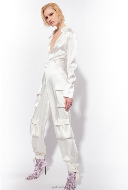 pantaloni casual | pantaloni cargo din satin Pinko Albă ca Zăpada B0D08764