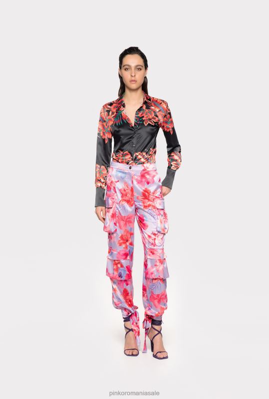 pantaloni casual | pantaloni cargo din satin cu imprimeu floral tropical Pinko liliac/roz deschis/fucsia B0D08645