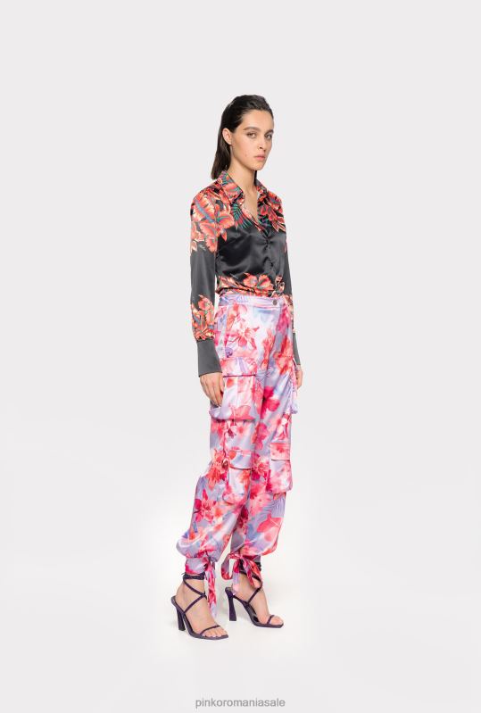 pantaloni casual | pantaloni cargo din satin cu imprimeu floral tropical Pinko liliac/roz deschis/fucsia B0D08645