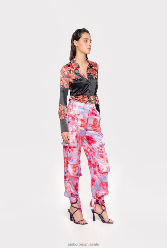 pantaloni casual | pantaloni cargo din satin cu imprimeu floral tropical Pinko liliac/roz deschis/fucsia B0D08645