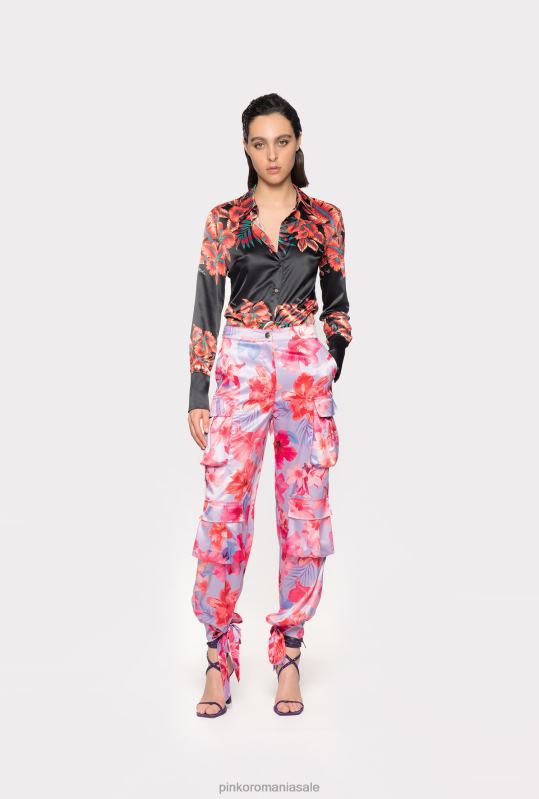 pantaloni casual | pantaloni cargo din satin cu imprimeu floral tropical Pinko liliac/roz deschis/fucsia B0D08645