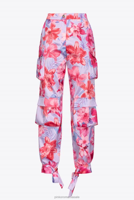 pantaloni casual | pantaloni cargo din satin cu imprimeu floral tropical Pinko liliac/roz deschis/fucsia B0D08645