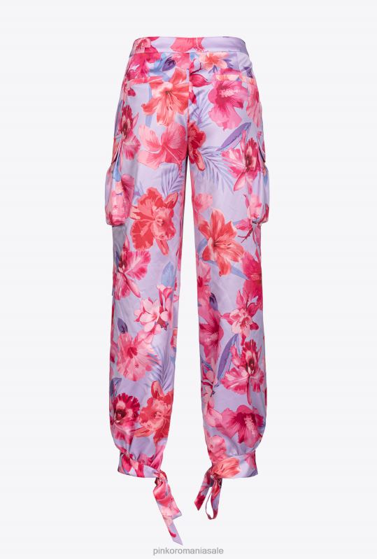 pantaloni casual | pantaloni cargo din satin cu imprimeu floral tropical Pinko liliac/roz deschis/fucsia B0D08645