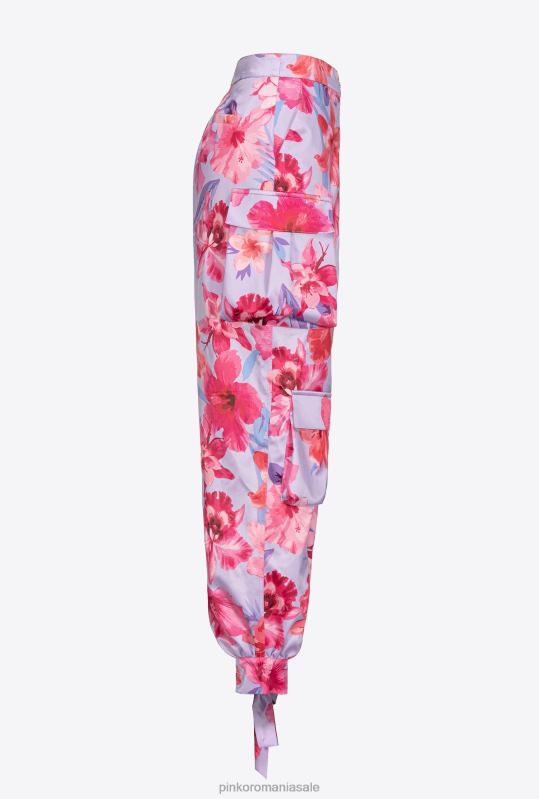 pantaloni casual | pantaloni cargo din satin cu imprimeu floral tropical Pinko liliac/roz deschis/fucsia B0D08645