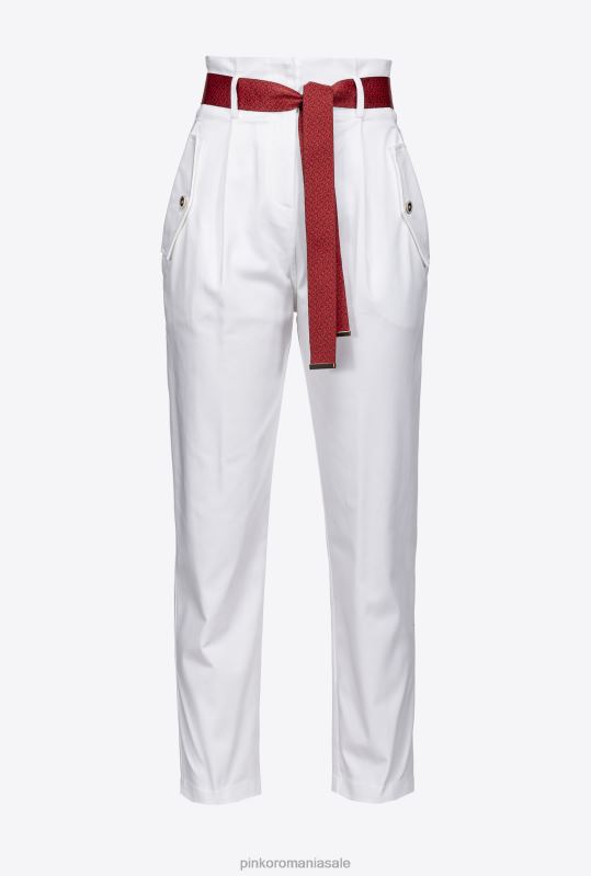 pantaloni casual | pantaloni cu centura cu sigla Pinko Albă ca Zăpada B0D08683