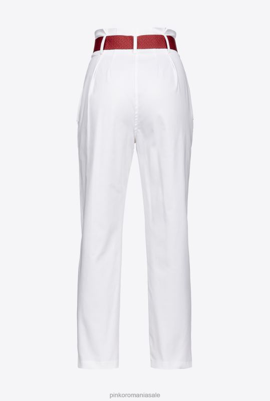 pantaloni casual | pantaloni cu centura cu sigla Pinko Albă ca Zăpada B0D08683