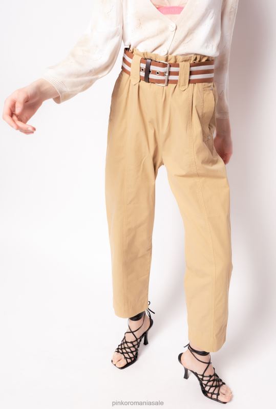 pantaloni casual | pantaloni cu centura in dungi Pinko galben/maro B0D08775