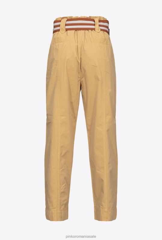pantaloni casual | pantaloni cu centura in dungi Pinko galben/maro B0D08775