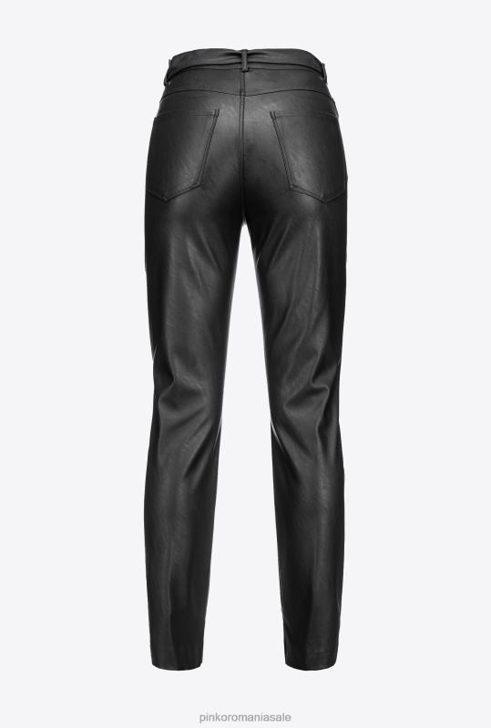 pantaloni casual | pantaloni cu efect de piele cu centura love birds Pinko limuzina neagră B0D08710