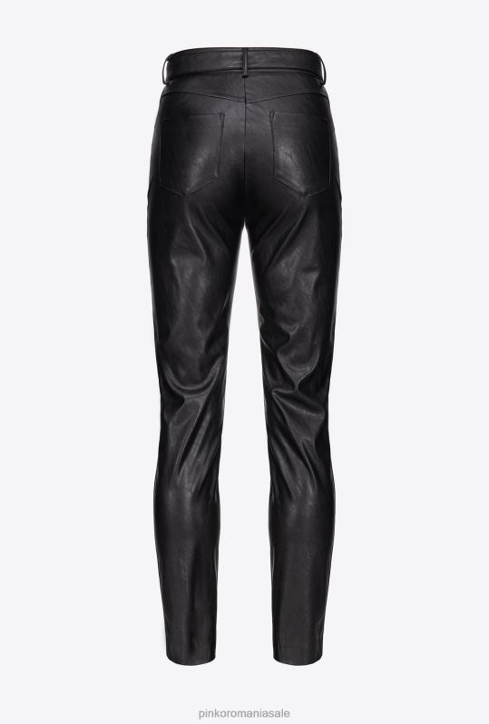 pantaloni casual | pantaloni cu efect de piele cu centura love birds Pinko limuzina neagră B0D08785