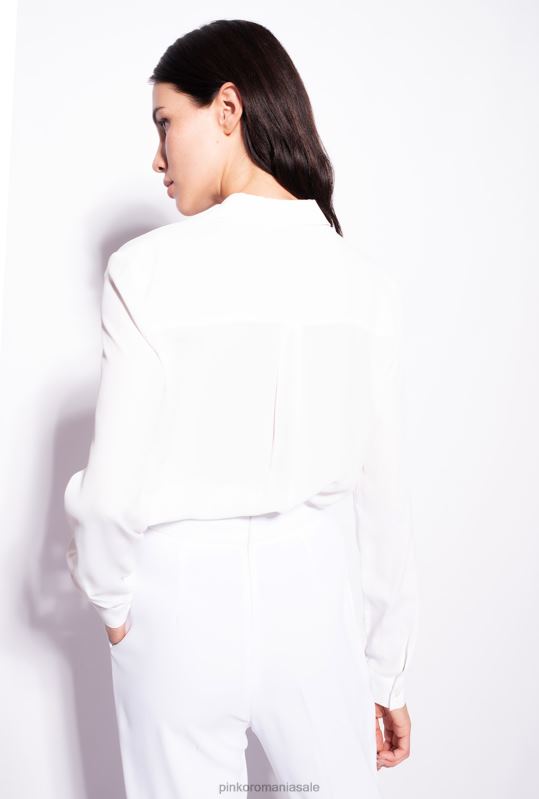 pantaloni casual | pantaloni din crep elastic cu talie înaltă Pinko usturoi alb B0D08742