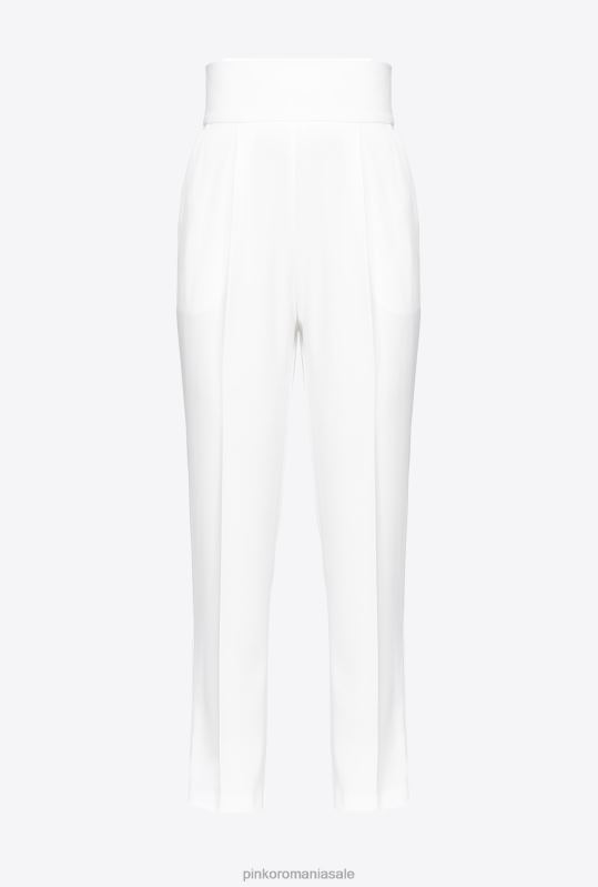 pantaloni casual | pantaloni din crep elastic cu talie înaltă Pinko usturoi alb B0D08742