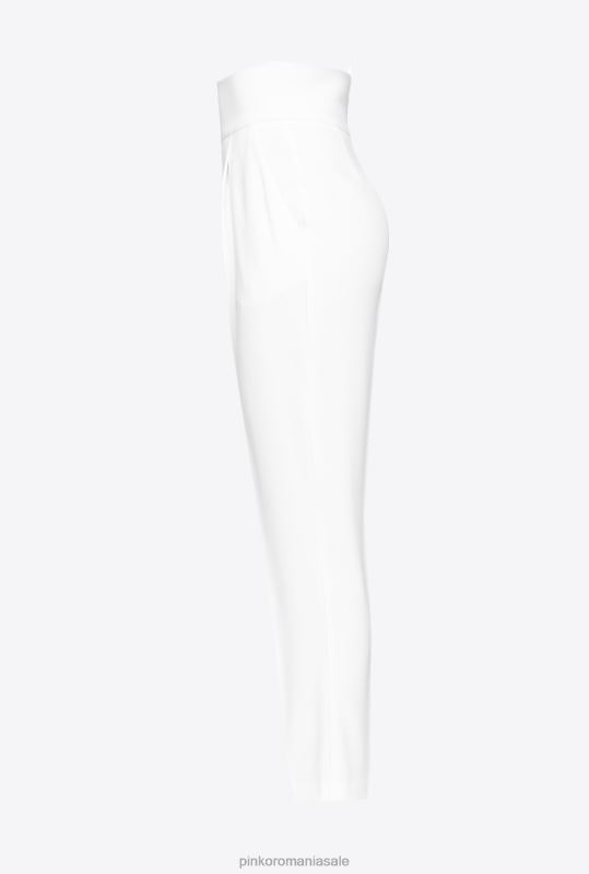 pantaloni casual | pantaloni din crep elastic cu talie înaltă Pinko usturoi alb B0D08742
