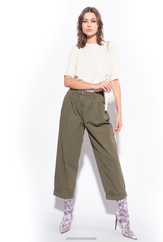 pantaloni casual | pantaloni din muselina de bumbac Pinko verde pușcă B0D08707