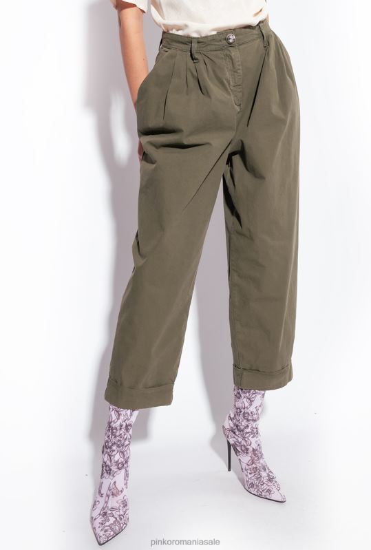pantaloni casual | pantaloni din muselina de bumbac Pinko verde pușcă B0D08707