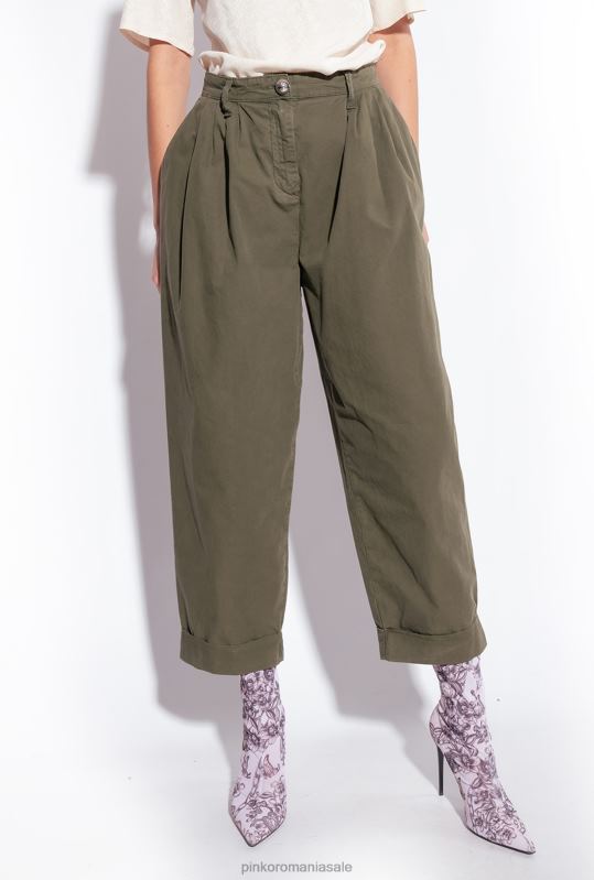 pantaloni casual | pantaloni din muselina de bumbac Pinko verde pușcă B0D08707