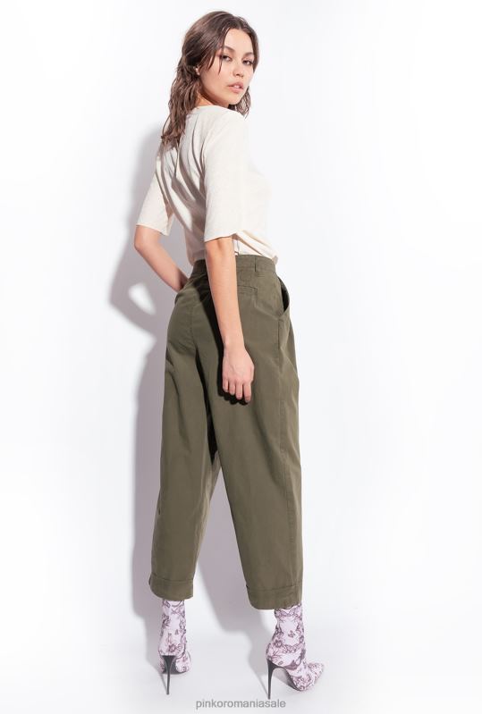 pantaloni casual | pantaloni din muselina de bumbac Pinko verde pușcă B0D08707