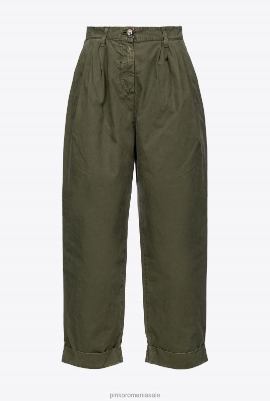 pantaloni casual | pantaloni din muselina de bumbac Pinko verde pușcă B0D08707