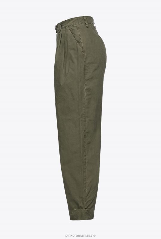 pantaloni casual | pantaloni din muselina de bumbac Pinko verde pușcă B0D08707