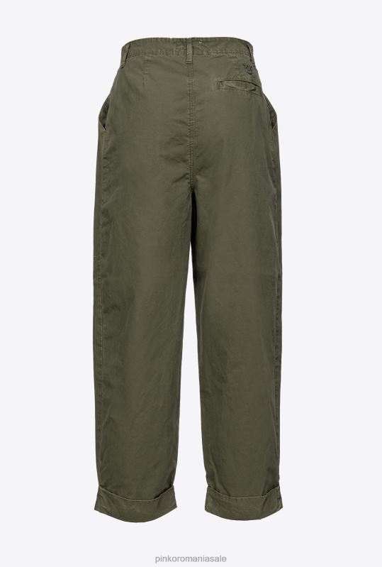 pantaloni casual | pantaloni din muselina de bumbac Pinko verde pușcă B0D08707