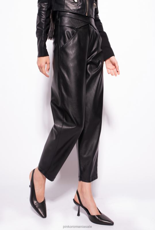 pantaloni casual | pantaloni din piele cu detaliu încrucișat Pinko limuzina neagră B0D08765