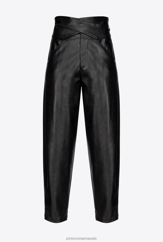 pantaloni casual | pantaloni din piele cu detaliu încrucișat Pinko limuzina neagră B0D08765