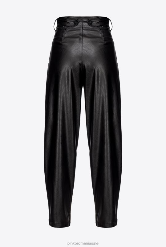 pantaloni casual | pantaloni din piele cu detaliu încrucișat Pinko limuzina neagră B0D08765