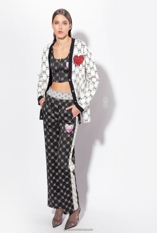 pantaloni casual | pantaloni din tricot jacquard cu monogramă Pinko negru/ecru B0D08773