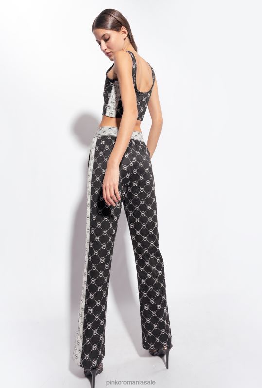 pantaloni casual | pantaloni din tricot jacquard cu monogramă Pinko negru/ecru B0D08773