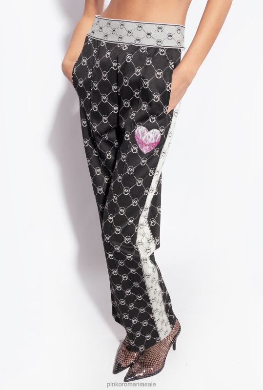 pantaloni casual | pantaloni din tricot jacquard cu monogramă Pinko negru/ecru B0D08773