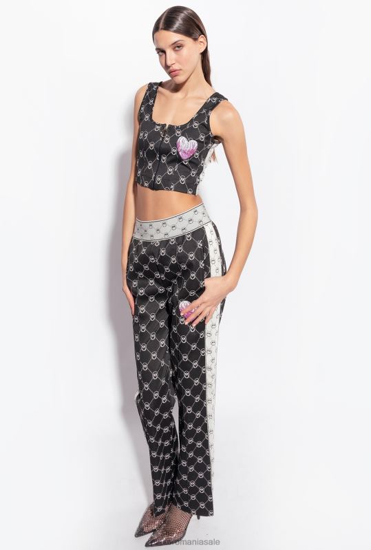 pantaloni casual | pantaloni din tricot jacquard cu monogramă Pinko negru/ecru B0D08773