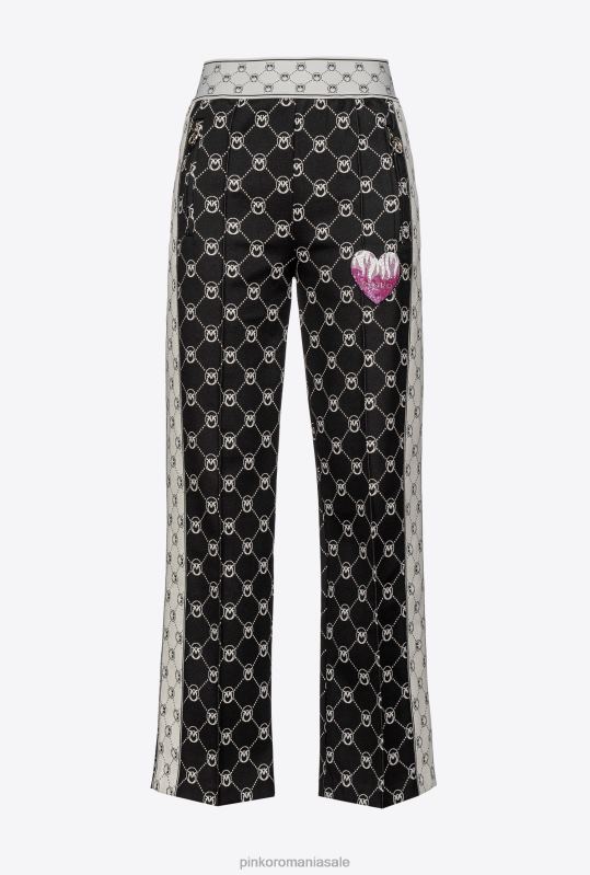 pantaloni casual | pantaloni din tricot jacquard cu monogramă Pinko negru/ecru B0D08773